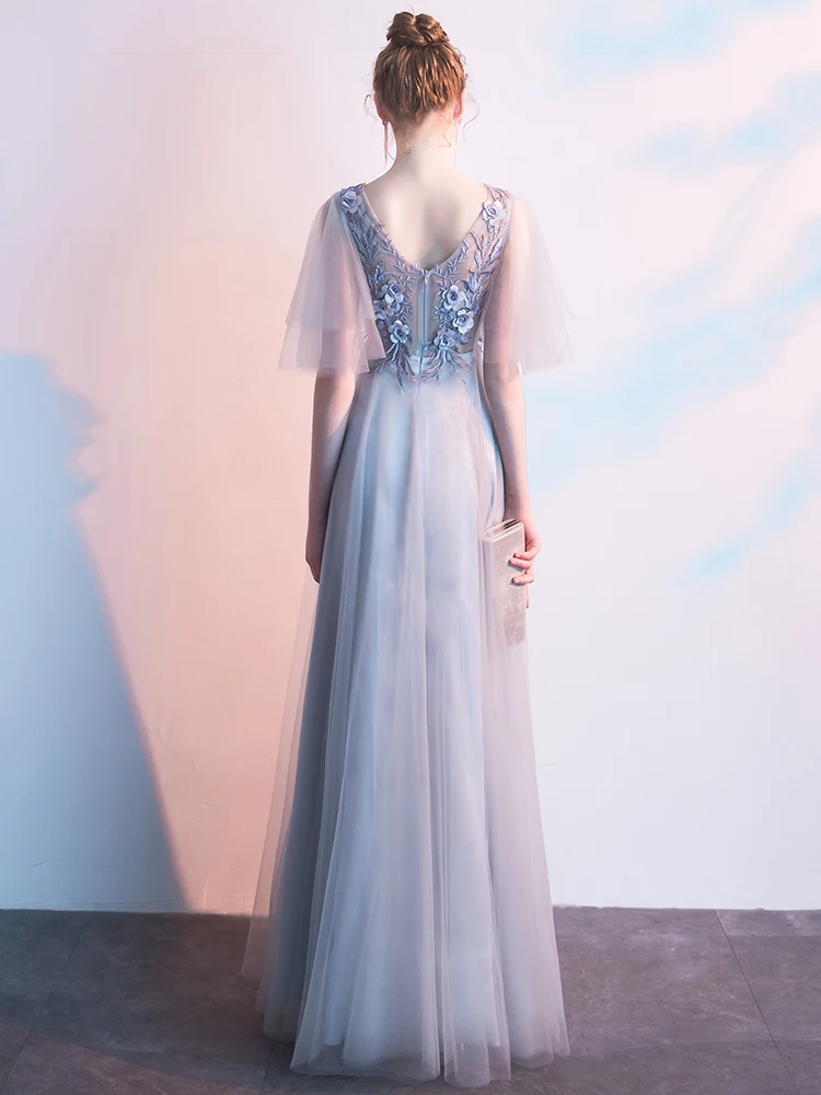 Вечернее платье с цветами длинное из тюля треугольным вырезом 2019 | Свадьбы и