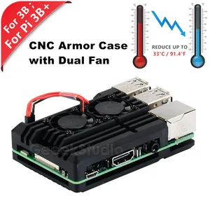 Новинка! Армированный чехол Raspberry CNC из алюминиевого сплава с охлаждающим радиатором и двумя вентиляторами для Raspberry Pi 3 Model B  Pi 3 B + (Plus)