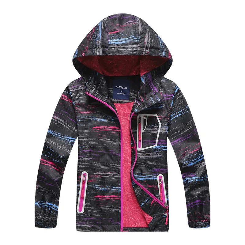 2018 spring new girl print outdoor waterproof warm children's jacket zipper hiking assault | Hiking Jackets