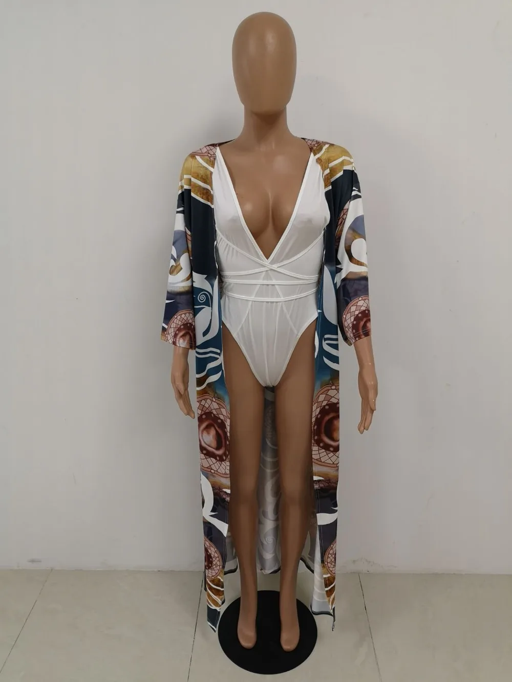 European and American digital printing chiffon tricolor bikini underwear long sleeve cape coat H9524 |