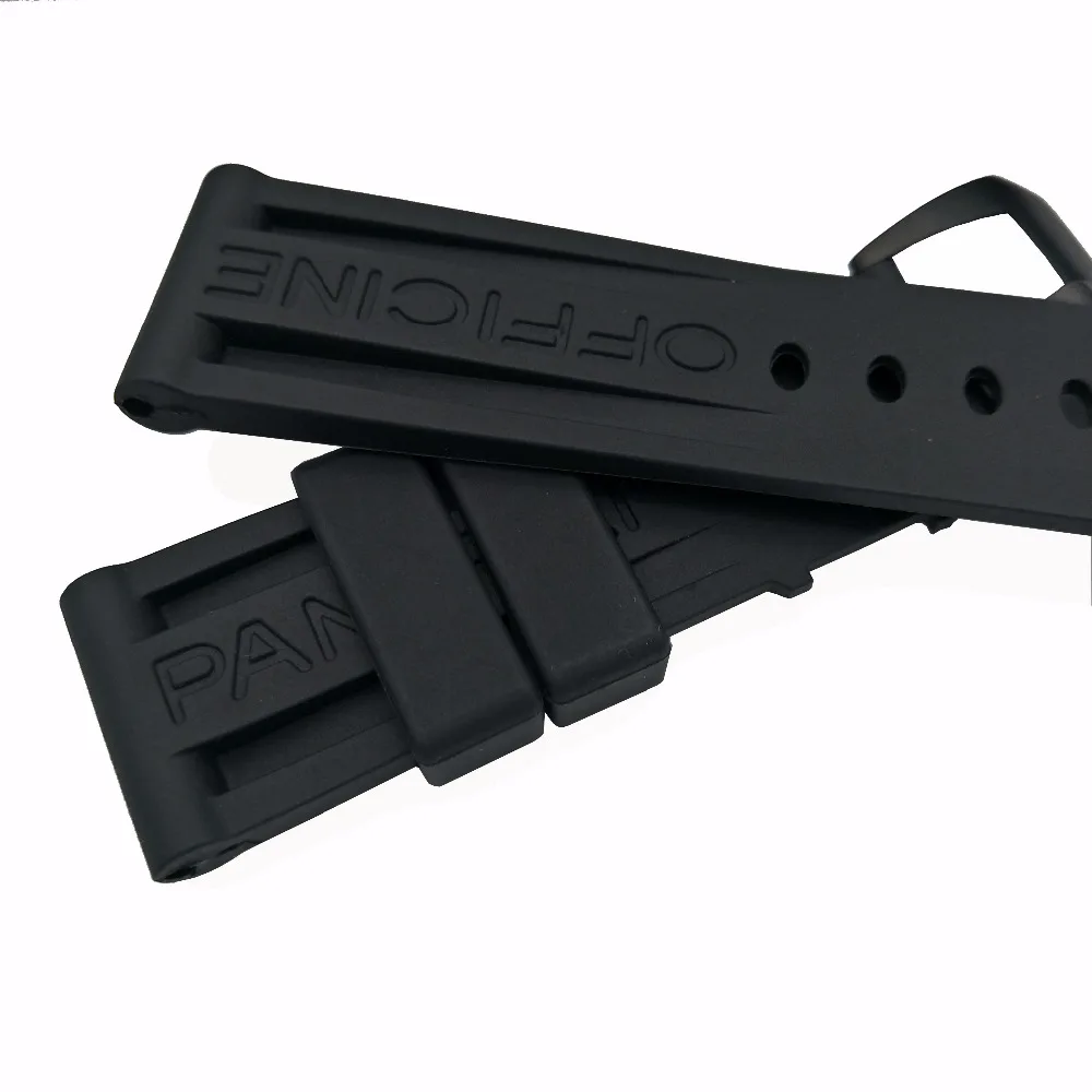 Black Waterproof Rubber Silicone Whatchband Watch Band Strap Belt For Panerai 22 24 26mm Logo on Bracelt and Buckle | Наручные часы