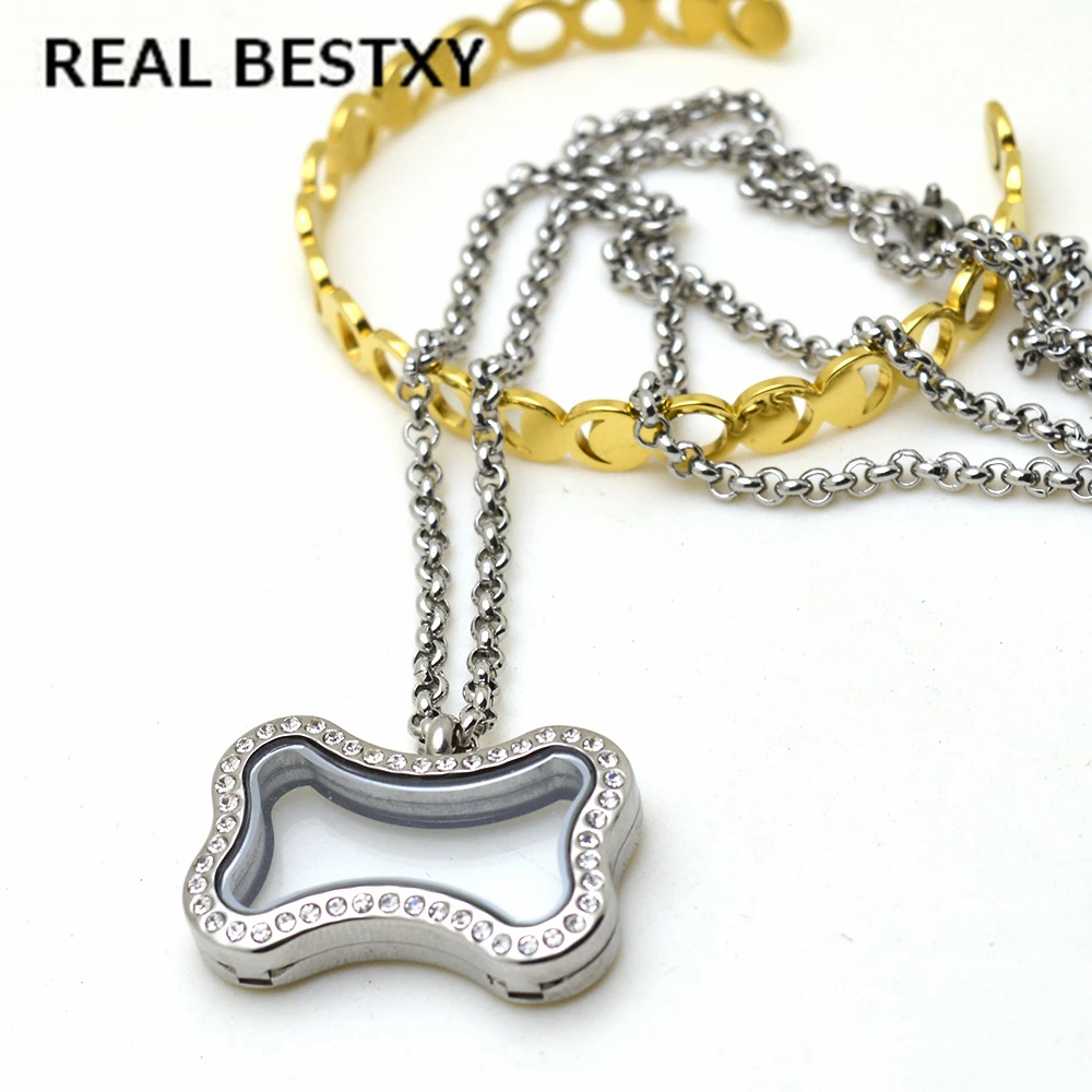 Настоящая Серебряная кость собаки BESTXY плавающий медальон ожерелье с цепочкой
