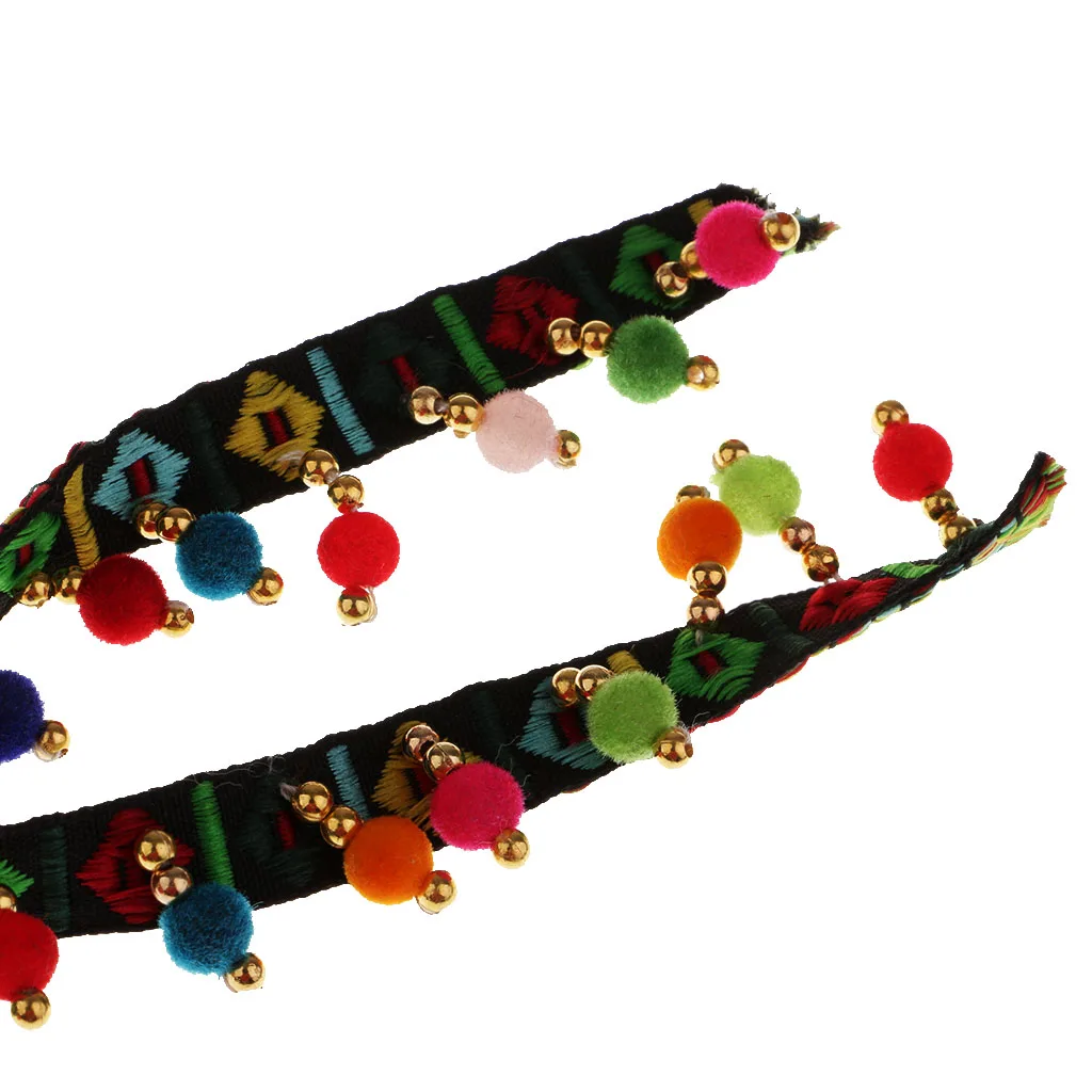 2 шт. этнический стиль кружевная жаккардовая лента с бахромой и помпоном 1 ярд