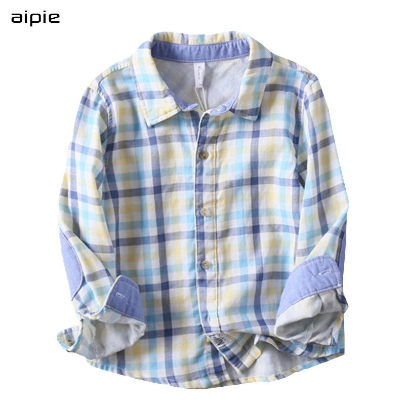 

aipie Children Boy's Shirts New Arrival Casual Plaid Full sleeved Shirt For spring/autumn 4-9 year old boys wear