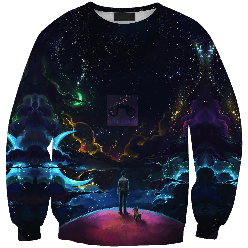 Модная мужская толстовка с 3D принтом звездного неба простая повседневная белая