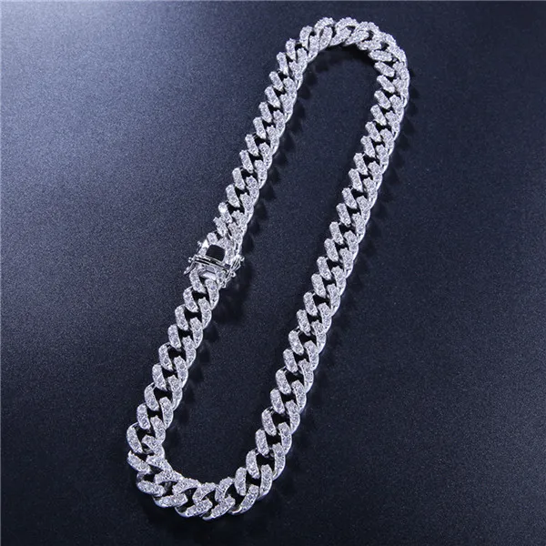 Silver Necklace Хип-хоп 8 мм AAA CZ Bling Iced Out кубического циркония браслет ожерелье из камней правильной геометрической формы теннис кубинская цепь браслеты мужские ювелирные изделия - Окраска металла: Silver Necklace