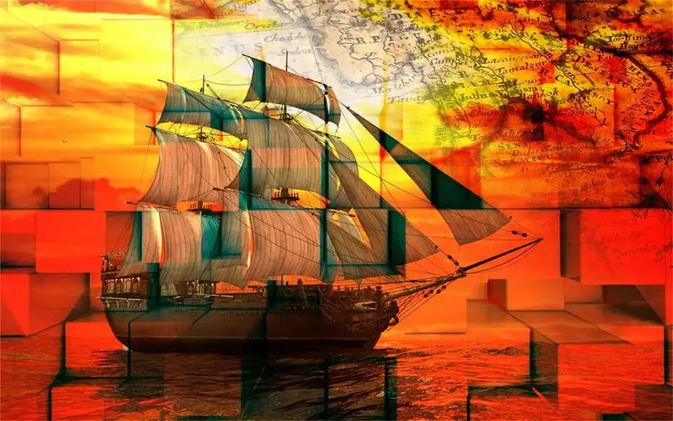 Настенная фотообои с изображением яхты и морских карт HD-качества для гостиной, дивана и телевизионного фона из нетканого материала с настенной наклейкой.
