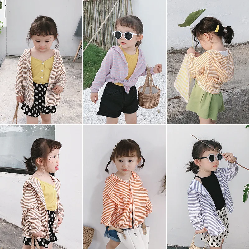 Детская одежда в полоску для мальчиков и девочек Солнцезащитная легкая дышащая