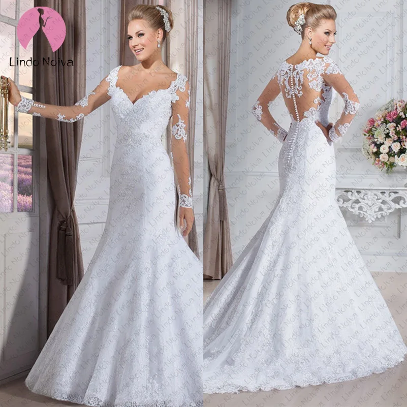 Casamento/сексуальные свадебные платья с v-образным вырезом и длинными рукавами