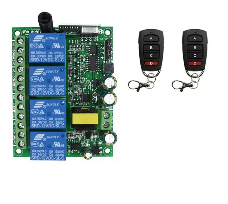 add 2pcs remote Умный дом 220 V 4CH RF Беспроводная система дистанционного управления/РАДИО переключатель дистанционного управления приемник гаражная дверь ворота 433mhz 315mhz - Цвет: add 2pcs remote