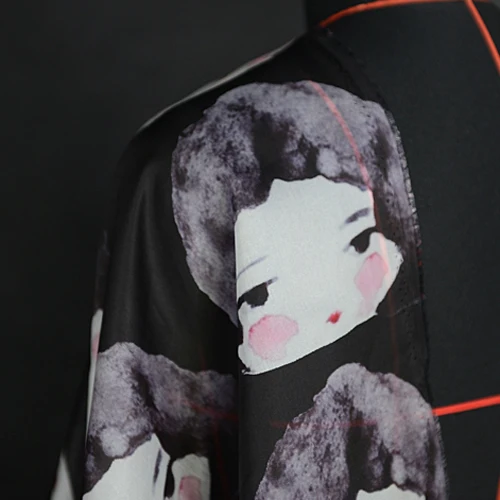 Ткань из 100% шелка и органзы с принтом головы девушки мультфильма ширина 14momme 55