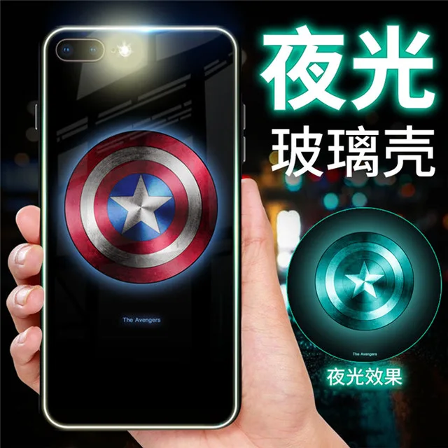 Роскошный светящийся чехол из закаленного стекла для iphone X 10 XS MAX XR 6 6S 7 8 plus чехол для телефона Marvel, Бэтмен, Капитан Америка, Железный человек - Цвет: Captain America