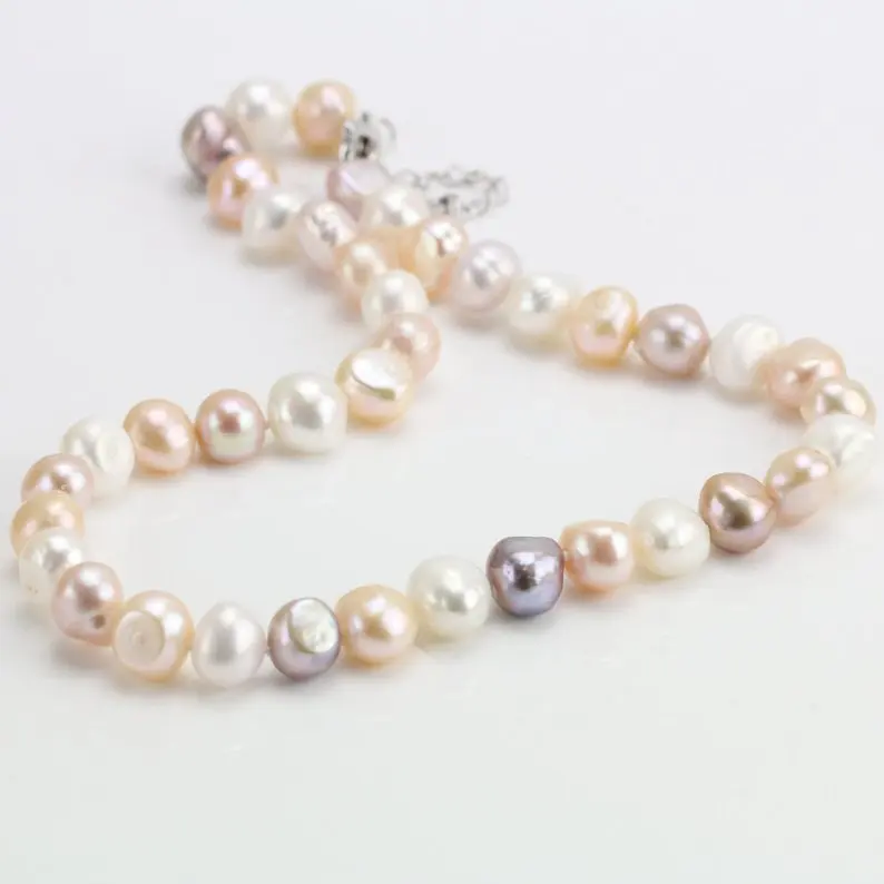 Unique Pearls jewellery Store Baroque Pearl Necklace 10mm Multicolor Irregular Nugget Knotted Women Gift Jewelry | Украшения и