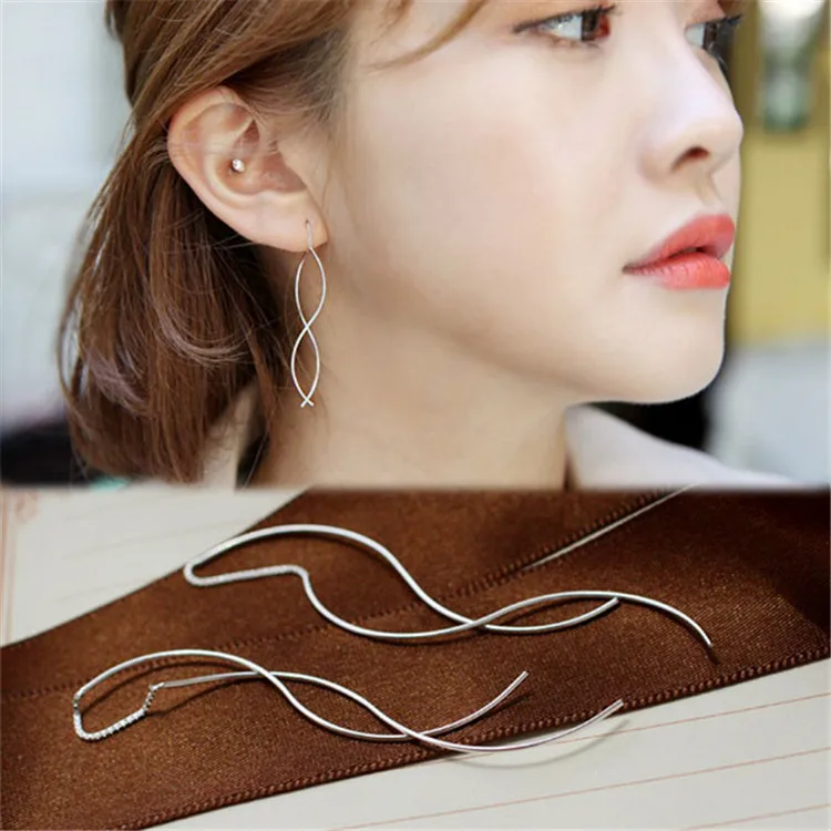 2018 Hot Simple Spiral Wave Thin S Shaped Ear Line Long Drop Dangle Earrings for Women Fashion Jewelry Pendientes Brincos | Украшения и