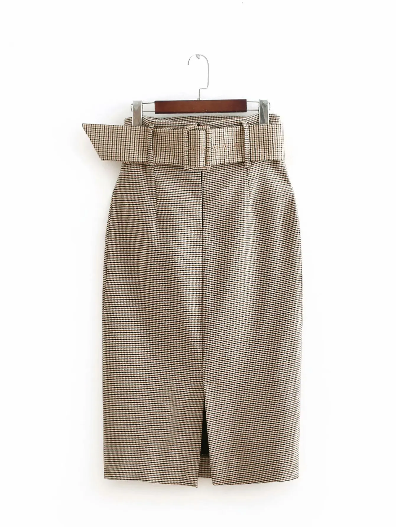 Fashion women plaid skirt vintage work office ladies with belt mujer retro mid calf skirts | Женская одежда