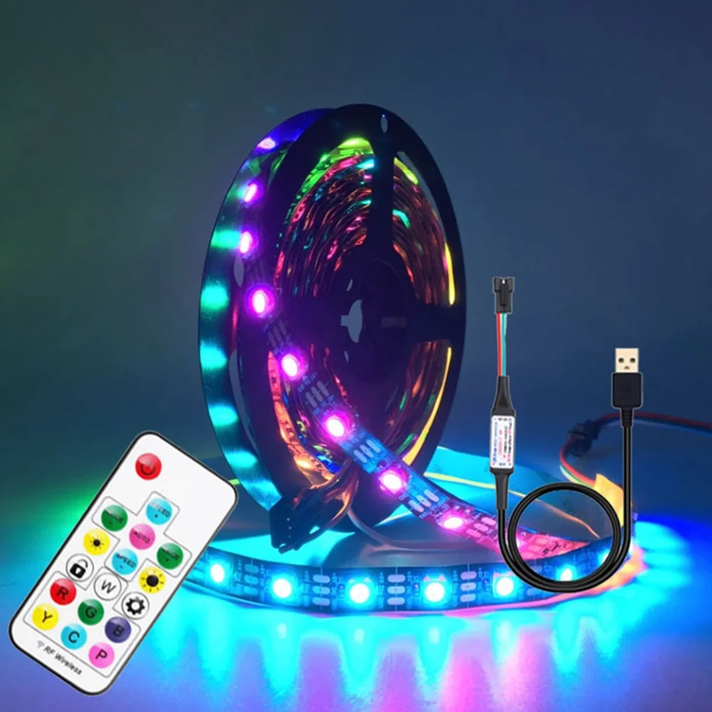 USB Светодиодная лента RGB WS2812B с 17 клавишами, пульт дистанционного управления, Адресуемая Пиксельная лента, светодиодный телевизор, задняя панель под шкаф, лампа DC5V 1 м/2 м/3 м/4 м/5 м