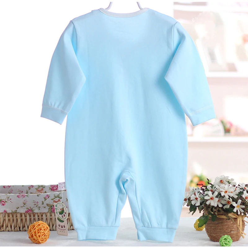 Детский хлопковый комбинезон с длинным рукавом и синими цветами костюм для