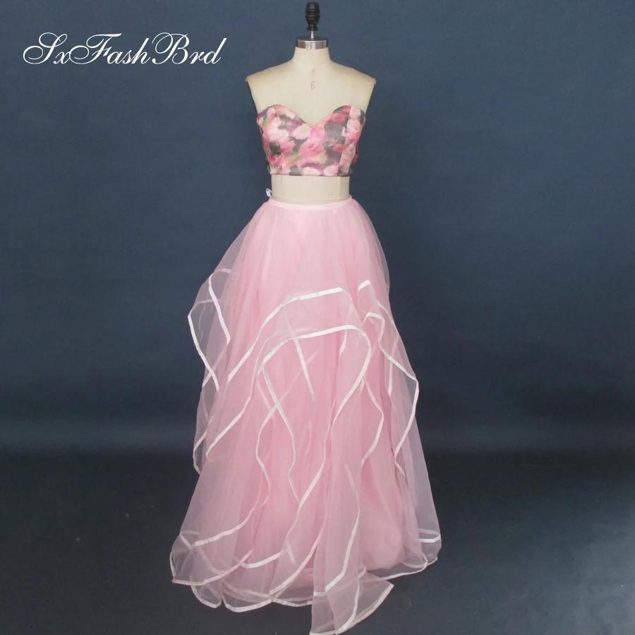 Сексуальная О образным вырезом Милая печать укороченный топ A Line длинный органза