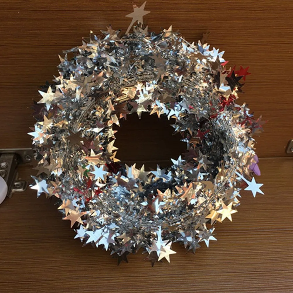 Silver 7,5 м 6 цветов Рождественская елка висячая звезда Плетеный венок сосновая мишура звезды Рождественское украшение - Цвет: Silver