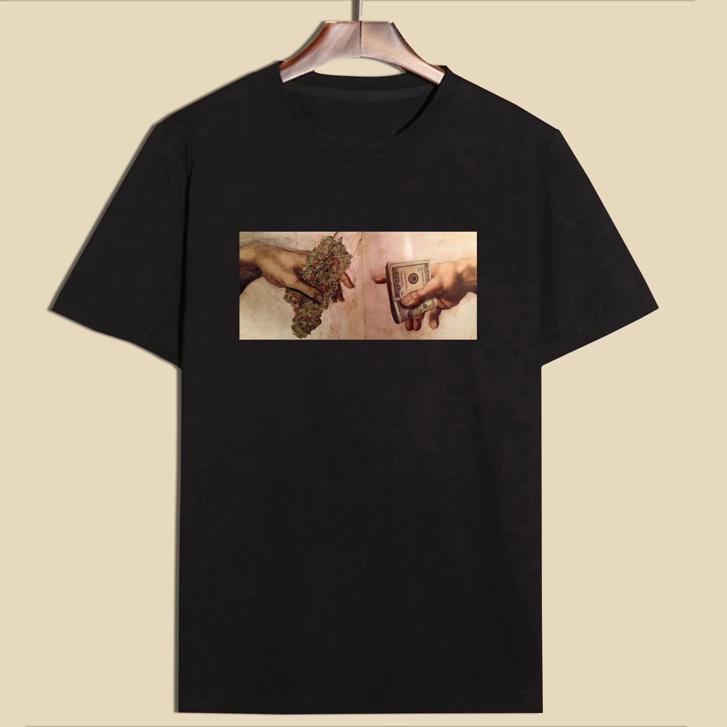 hahayule 1pcs hand of god funny tshirt Creation Adam Drug Deal Unisex Meme T-Shirt Hipster Grunge Funny Tee | Женская одежда