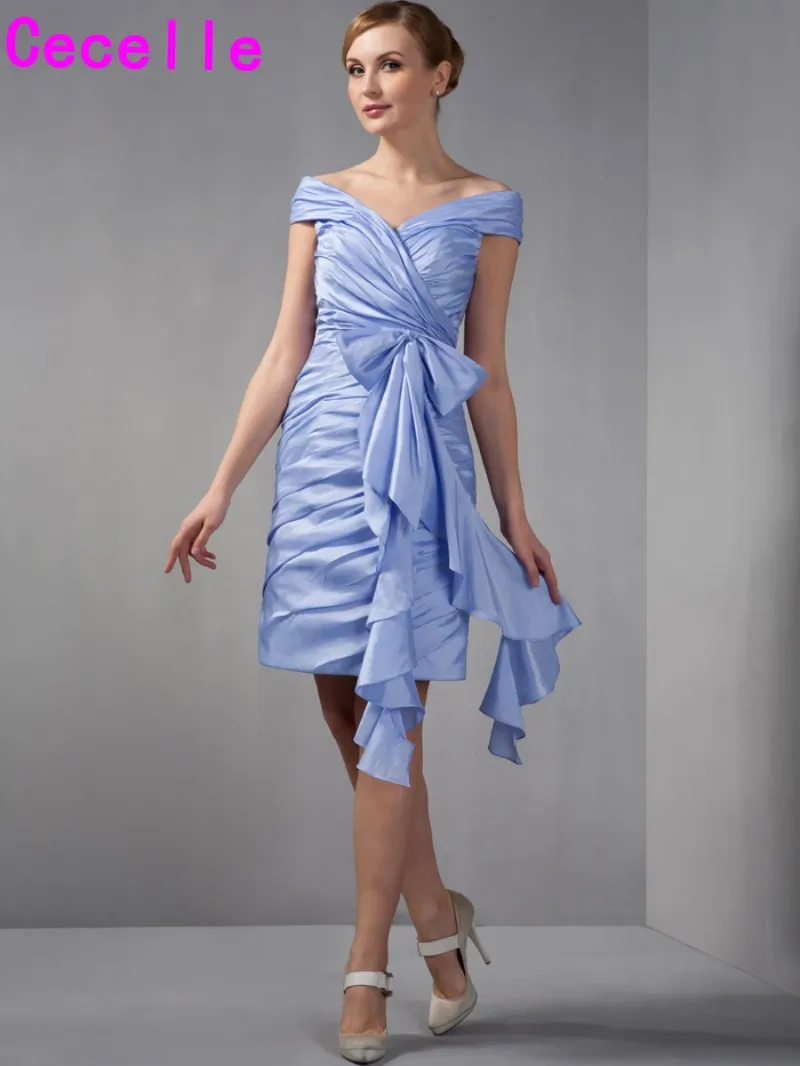 Short Knee Length Sheath Lavender Off Shoulder Mother Of Bride Dresses Informal Ruched Vintage Taffeta Wedding Party UK | Свадьбы и