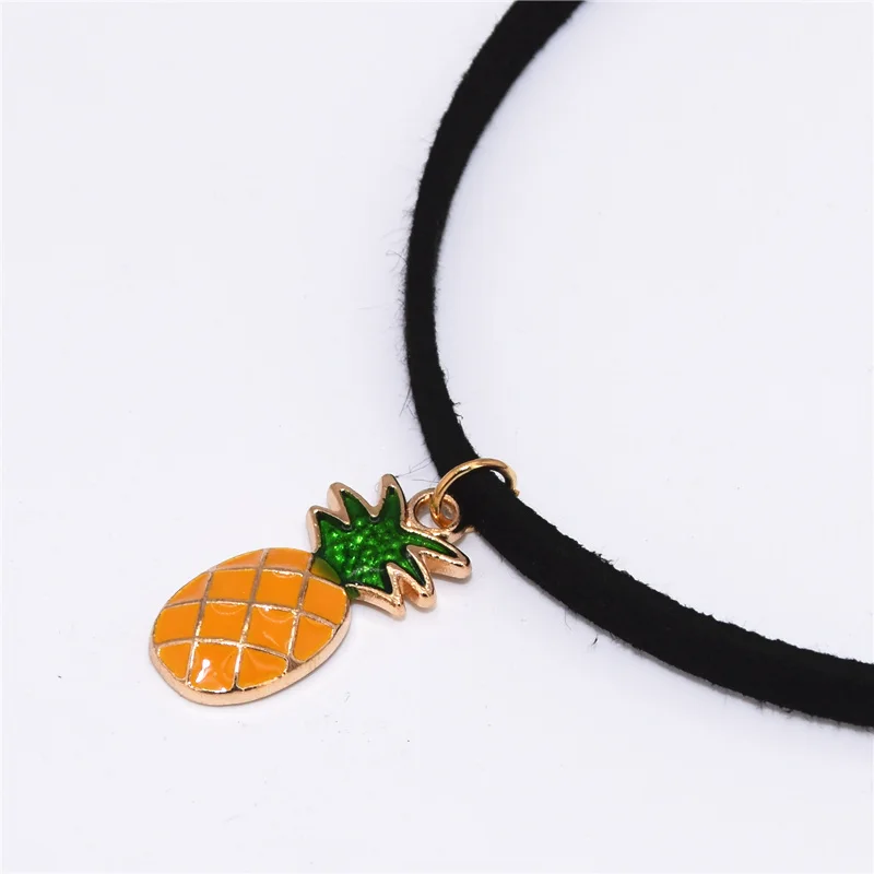 Лидер продаж Мода желтый ананас золотой кулон себе черный бархатный кожаный