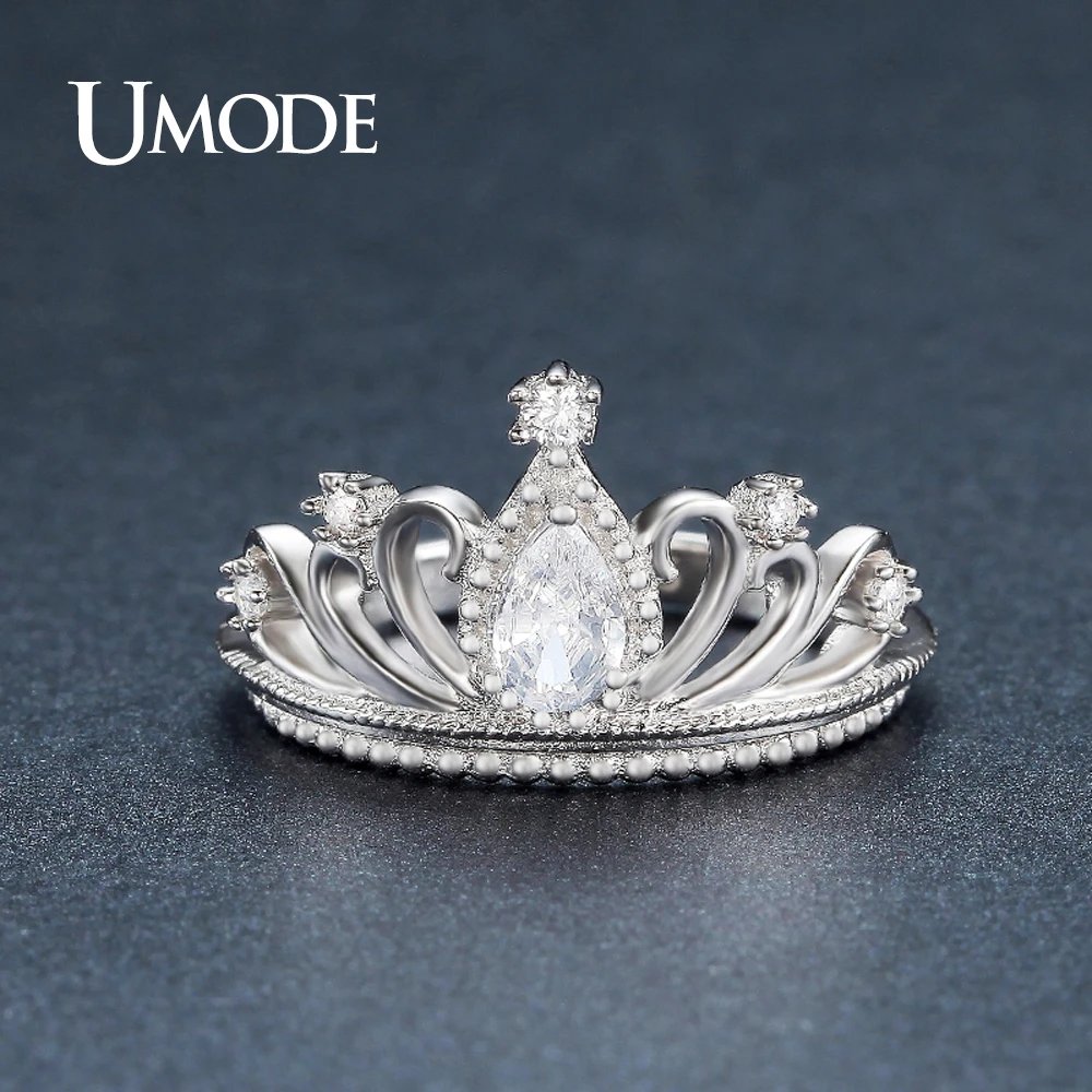 UMODE, 925 пробы, Серебряная корона, кольца для женщин, свадебные украшения, Роскошная принцесса, CZ, обручальные кольца, Bijoux Bague Femme, подарок, ULR0337