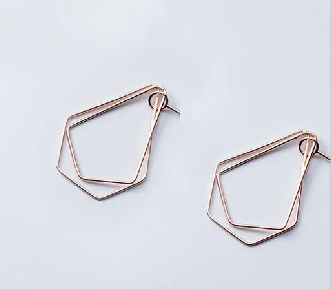 Rose Gold Color MloveAcc Настоящее 925 пробы серебро трендовые геометрические многоугольные Висячие серьги для женщин модные ювелирные изделия из стерлингового серебра - Окраска металла: Rose Gold Color
