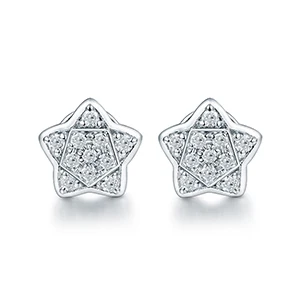 Star Earring Модные серьги-гвоздики со звездами, Луной и бриллиантами, Настоящее 18 к белое золото, прекрасный дизайн для молодых девушек, юбилей, хорошее ювелирное изделие, вечерние, подарок - Цвет камня: Star Earring