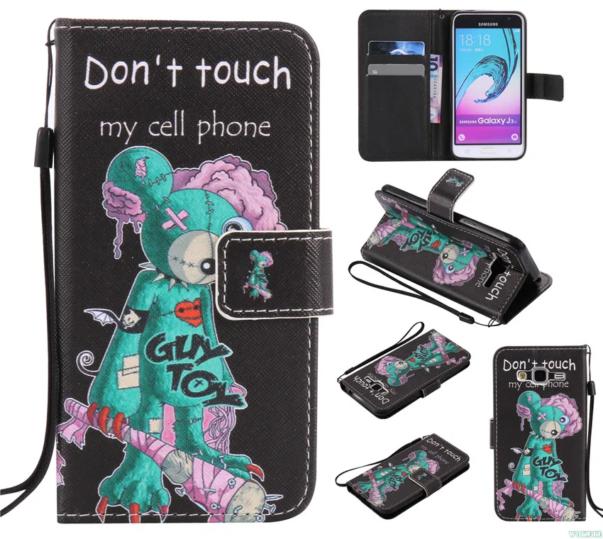 Мода Ретро Печать Кожа Case Стенд PU Бумажник Откидная Крышка for Samsung Galaxy J3 J310 J320 2015 2016
