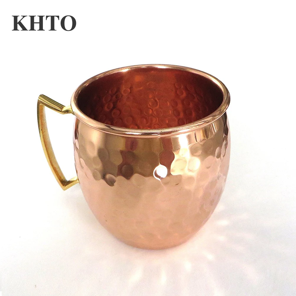KHTO, мол, ручной забитый медный кружки, чашка из чистой меди с латунной ручкой, 16 унций