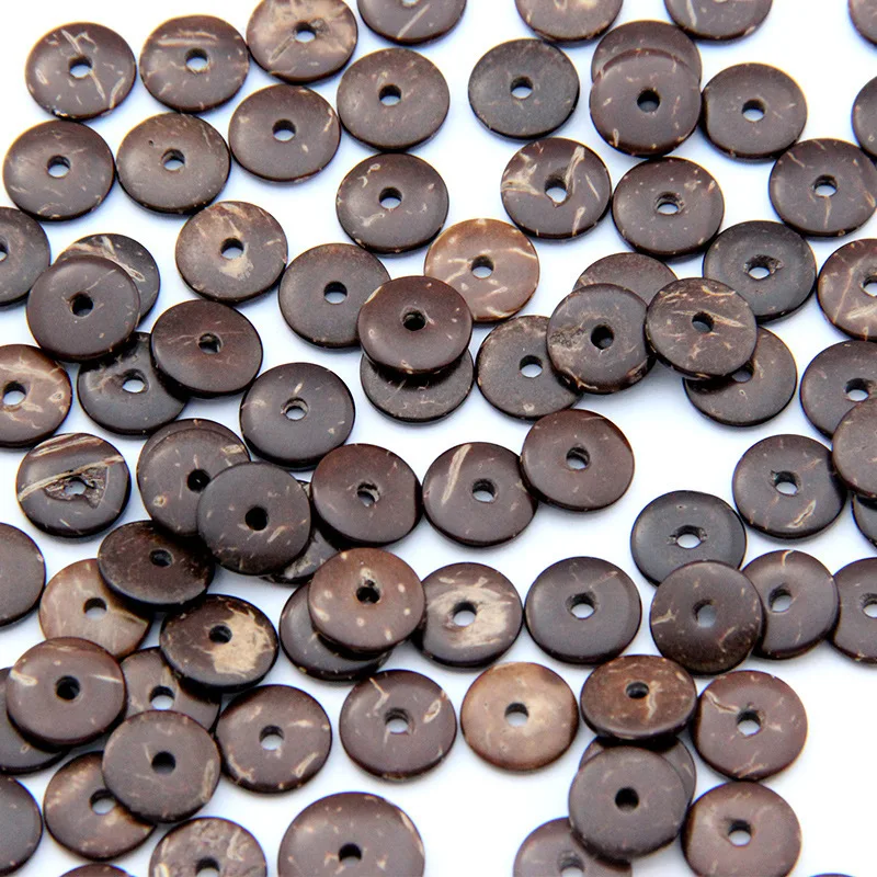 

50pcs/lot 8mm 10mm 12mm 14mm Natural Coconut Shell Beads Flat Round Loose Spacer Charm Beads For Diy Jewelry Making Findings