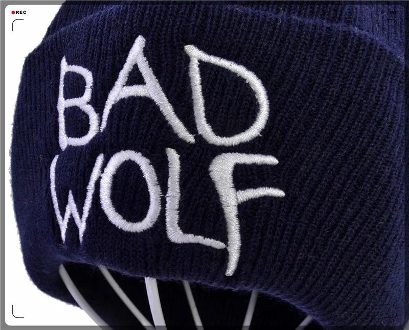 Зимние унисекс Bad wolf с вышивкой в виде букв, модные теплые шерстяные вязаные наушники, шапочки, шапки для мужчин и женщин