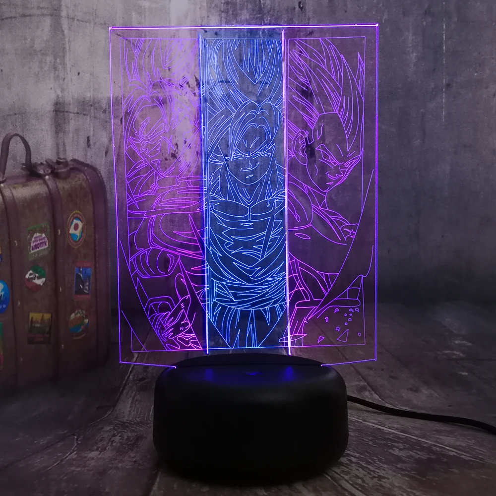 Принтом из мультфильма Жемчуг дракона Супер Saiyan Son Goku фигурки 3D светодиодный