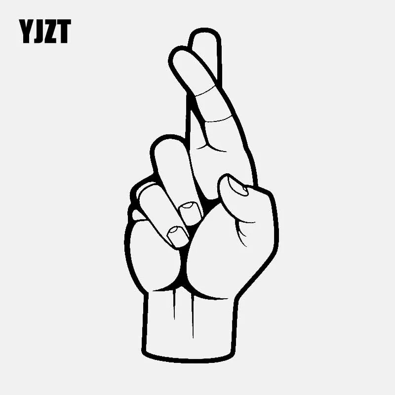 

YJZT, 6,8 см * 14,8 см, Виниловая наклейка с перекрестными пальцами, автомобильная наклейка, черный/серебристый цвет