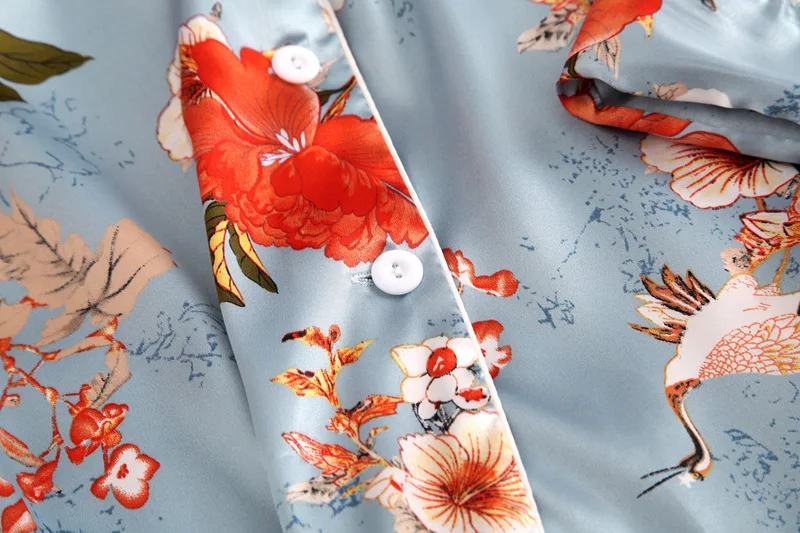 Sexy Women pajamas set Satin Sleepwear Pijamas Silk Feeling Long Sleeve Flower Print Pajamas Sets for Pijama Feminino | Женская одежда