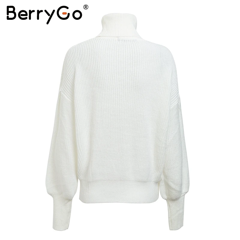 BerryGo красный вязаный свитер с высоким воротом для женщин винтажный