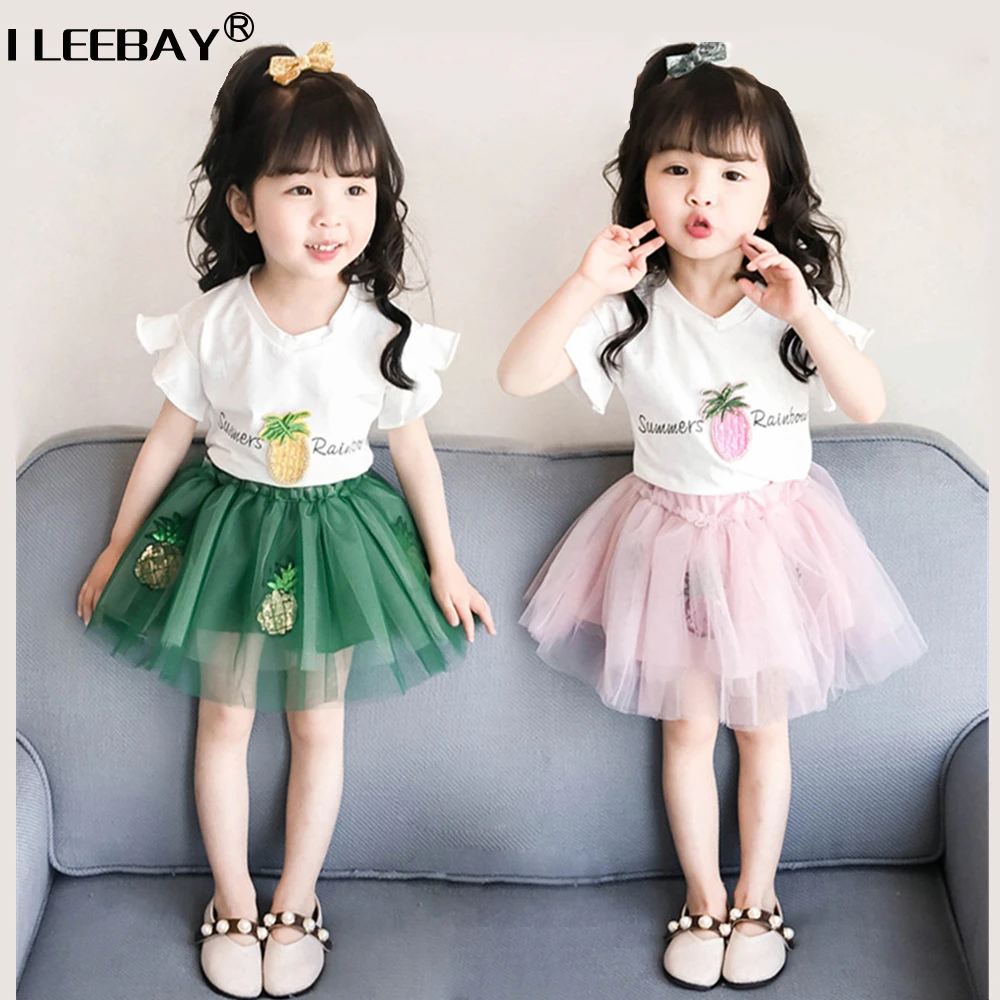 Little Girls Sets Summer 2018 Chiffon T-Shirts+Tutu Dress 2Pcs Suits Pineapple Girls Clothes Sets Fashion Princess Kids Outfits