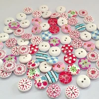 50pcs 2 holes mixed printing round pattern wood buttons scrapbooking 15mm diy sewing buttons