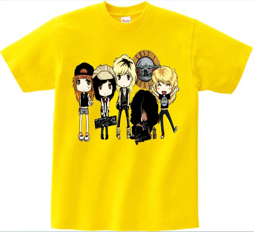 yellow childreTshirt Дети печати косая скала группа пистолет N Roses футболка с круглым вырезом Рубашка с короткими рукавами лето мальчик и девочка Прохладный Повседневное футболка футболки для грудничков NN - Цвет: yellow childreTshirt