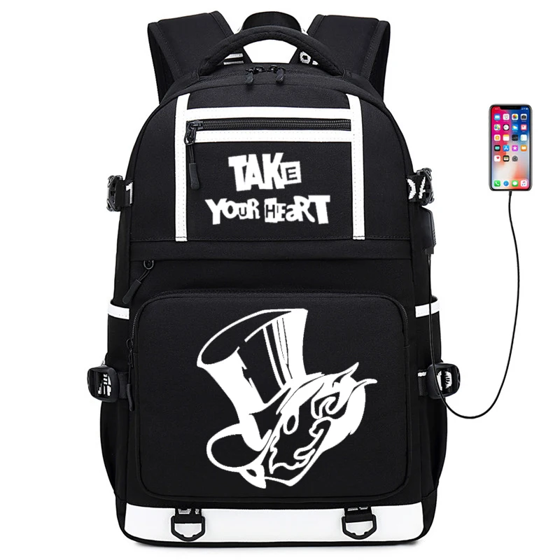 Холщовый Рюкзак для книг с лазерным эффектом Persona 5 школьные портфели USB зарядкой
