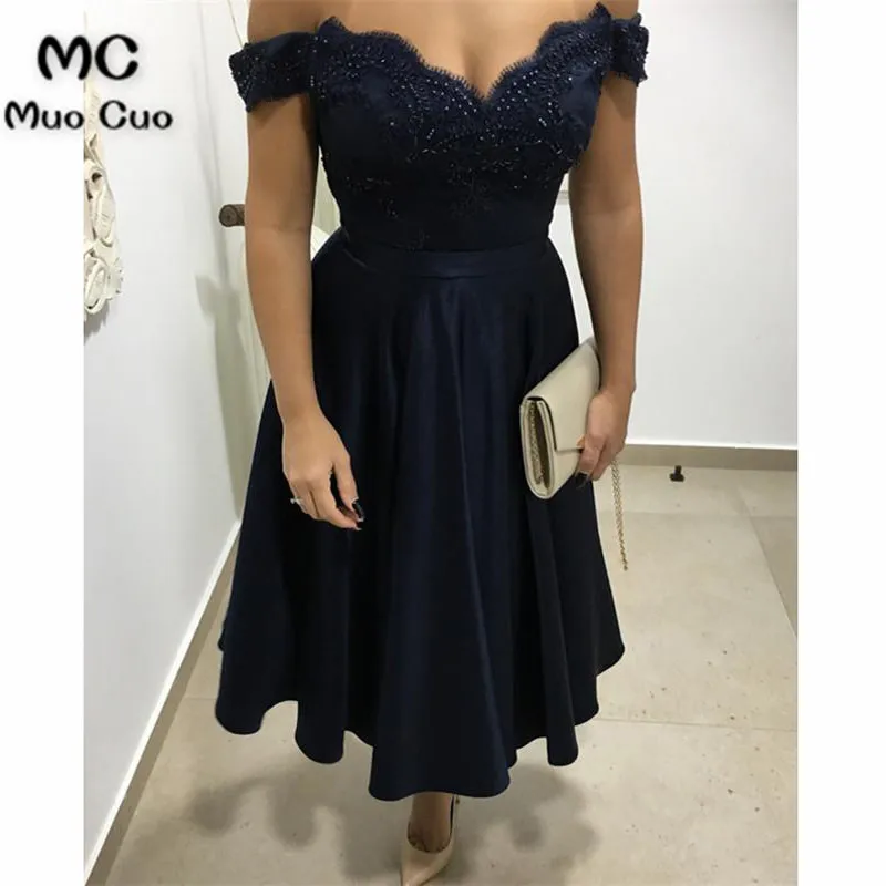 Glamorous Evening Dresses Form Tea Length Dress Featuring Appliques Satin Vestidos de fiesta Formal Evening Dress Short
