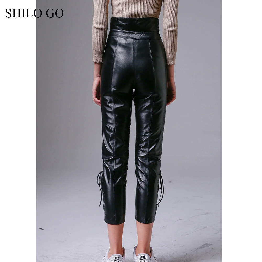 Женские кожаные брюки SHILO GO осенние модные из натуральной овчины с высокой талией