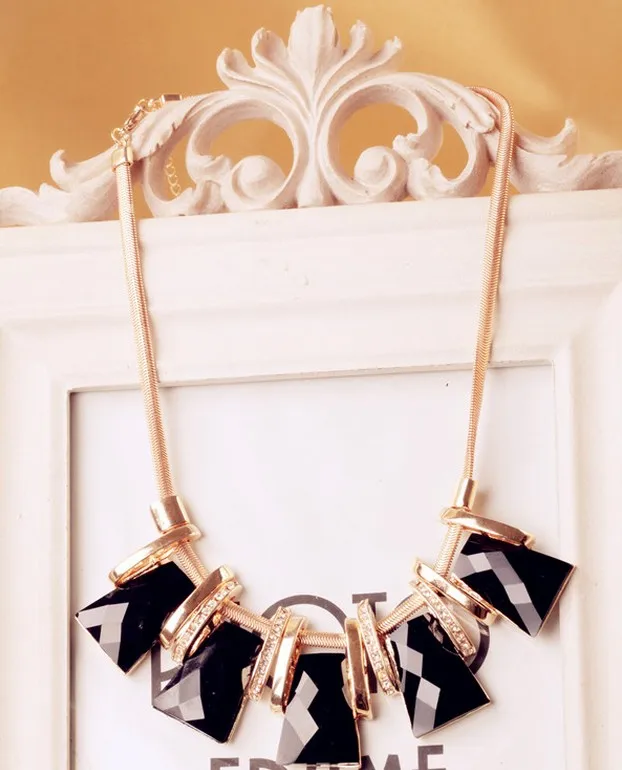 Gold-plated black crystal necklace female design fashion necklaces for women 2014 decoration chain clothes statement bailarina | Украшения