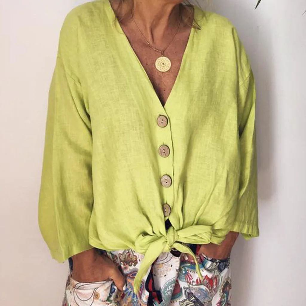 Женская блузка с длинным рукавом Повседневная однотонная Свободная v образным