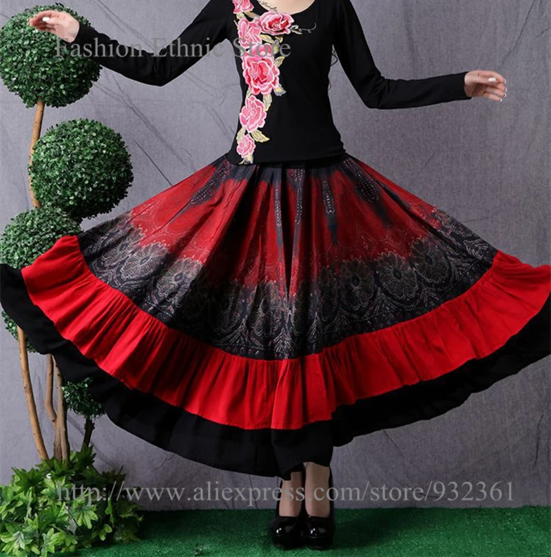 Винтажная Цыганская длинная юбка макси с принтом Красного пламени для женщин