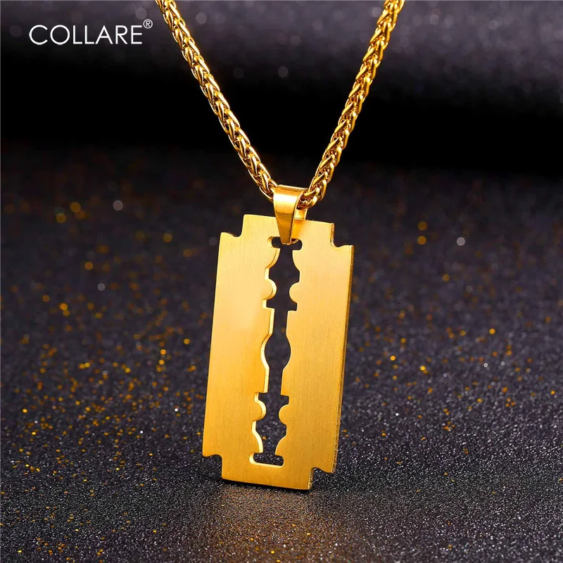 Collare Classic Shave blade Necklaces &amp Pendants Gold/Black Color Stainless Steel Wholesale Hip-hop Necklace Women Men P243 | Украшения