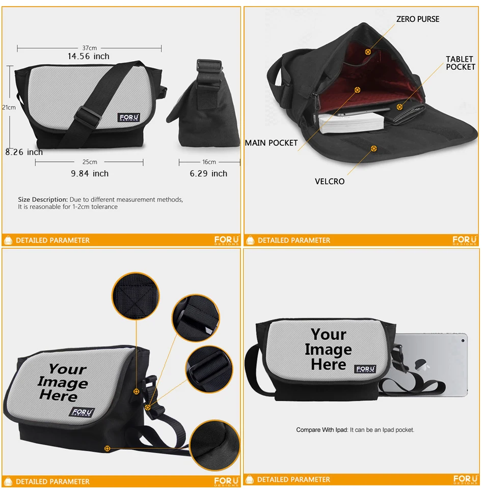 FORUDESIGNS Custom Own Image Messenger Bag 14 inch Canvas Crossbody Shoulder Bags for Women Men Big Travel Handbag 2019 | Багаж и сумки
