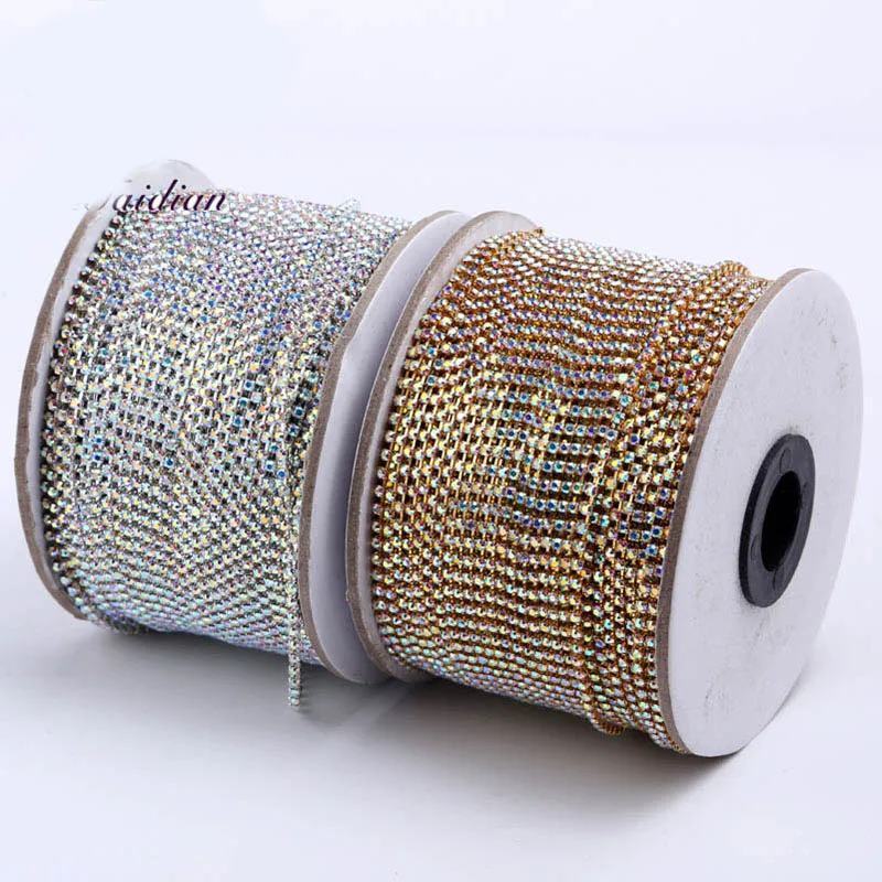 URORU Crystal AB Rhinestone Chain DIY Sew On Gold Base Density Trim Metal Cup Chains Accessories ss6 10yards/lot AM TAIDIAN|chain diy|diy chaindiy