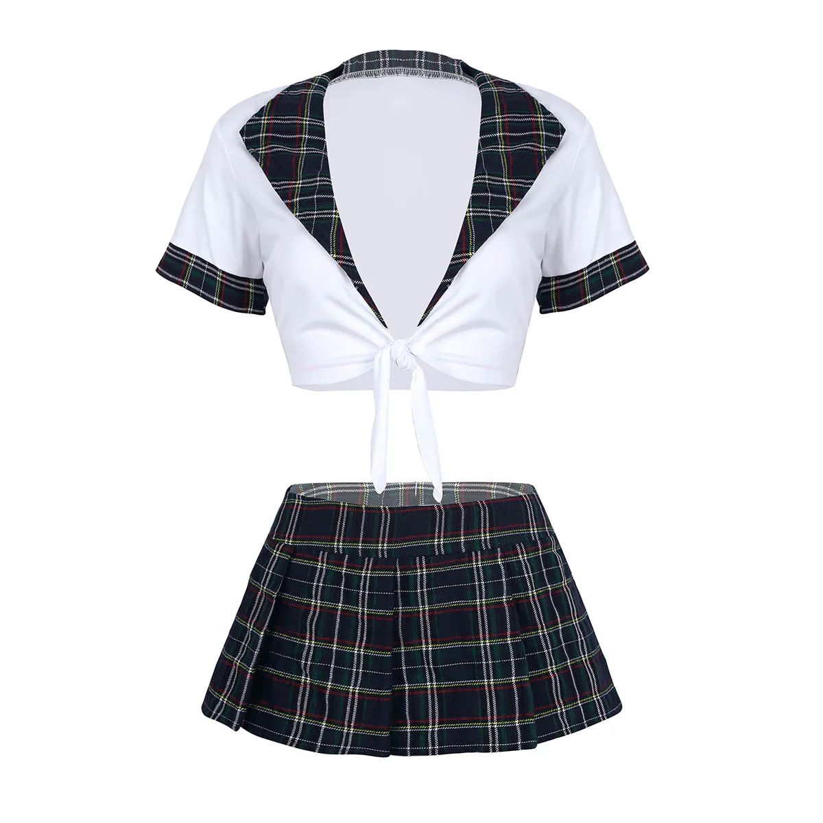 Navy Blue White Женский сексуальный костюм школьницы, ночное белье для ночного клуба, укороченный топ с клетчатой мини-юбкой, Женский костюм для косплея на Хэллоуин, эротический сексуальный костюм - Цвет: Navy Blue White